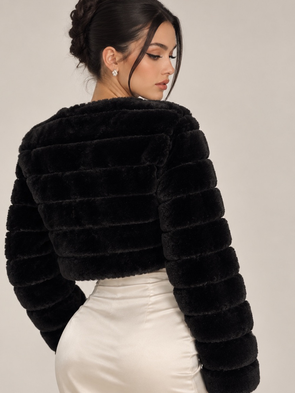 Black Faux Fur Cropped Bolero Shrug Jacket Women’s XS S Formal - Picture 2 of 7
